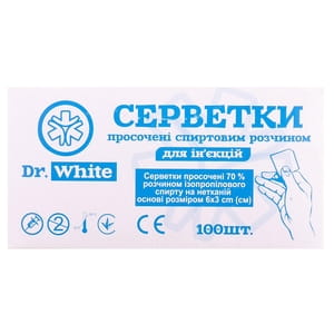 Серветки Dr.White (Др.Вайт) одноразові антисептичні зі спиртовою пропиткою розмір 6см х 3см 100 шт