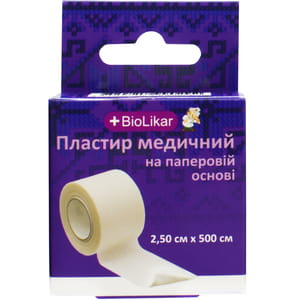 Пластир медичний Biolikar (Біолікар) на паперовій основі розмір 2,5 см x 500 см 1 шт
