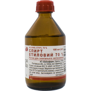 Спирт етиловий Етанол 70% р-н д/зовш. застос. 70% фл. 100мл