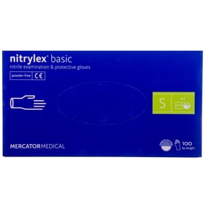 Рукавички нітрилові оглядові нестерильні неприпудрені Nitrylex Basic (Нітрілекс базік) сині розмір S 1 пара