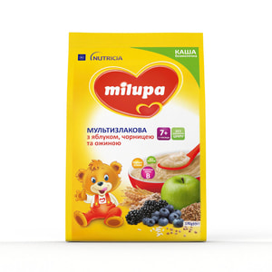 Каша безмолочна дитяча Нутриція Milupa (Мілупа) Мультизлакова з яблуком, чорницею та ожиною з 7-ми місяців м'яка упаковка 170 г