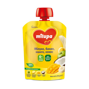 Пюре фруктове дитяче Нутриція Milupa (Мілупа) Яблуко, банан, манго та кокос з 6-ти місяців 80 г