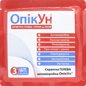 Опікун серветка гелева антимікробна при опіках та ранах розмір 10см x 10см 3 шт