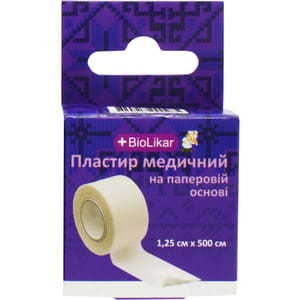 Пластир медичний Biolikar (Біолікар) на паперовій основі розмір 1,25 см x 500 см 1 шт