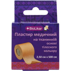 Пластир медичний Biolikar (Біолікар) на тканинній основі тілесний розмір 2,5 см x 500 см 1 шт