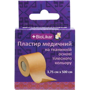 Пластир медичний Biolikar (Біолікар) на тканинній основі тілесний розмір 3,75 см x 500 см 1 шт