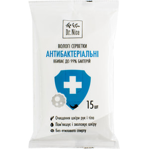 Серветки вологі DR.NICE (Доктор Найс) Антибактериальні 15 шт