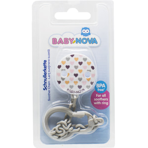 Прищіпка з ланцюжком для пустушки BABY - NOVA (Бебі нова) Серце колір в асортименті 1 шт