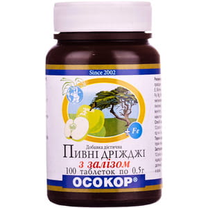 Дріжджі пивні з залізом таблетки по 0,5 г флакон 100 шт Осокор