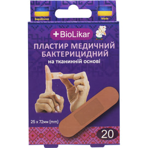 Пластир бактерицидний Biolikar (Біолікар) тканний розмір 25 мм x 72 мм 20 шт