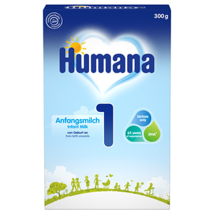 Суміш суха молочна HUMANA (Хумана) 1 з пребіотиками галактоолігосахаридами, LC PUFA та нуклеотидами для дітей з народження до 6-ти місяців 300 г NEW