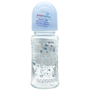 Пляшечка для годування BABY-NOVA (Бебі нова) Декор скляна з широким горлом колір для хлопчика 230 мл