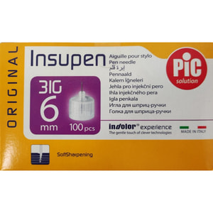 Голки для інсулінових шприц-ручок INSUPEN (Інсупен) Original розмір 31G x 6 мм (0.25 мм x 6 мм) 100 шт