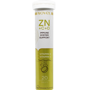 Вітаміни NOVEL (Новел) Vitamin C+Zinc+D таблетки шипучі для підтримки імунітету у борьбі з вірусами і бактеріями упаковка 20 шт
