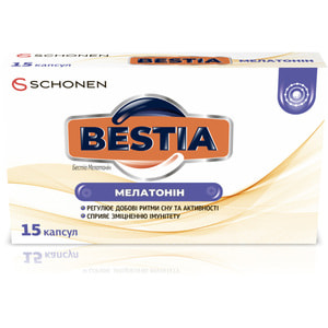 Мелатонін BESTIA (Бестія) капсули регулюють добові ритми сну і активності упаковка 15 шт