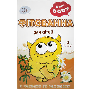 Фітованна рослинна суміш для фітованн №4 Кря-Кря DANI BABY (Дані Бебі) з чередою та ромашкою в фільтр-пакетах по 30 г 3 шт