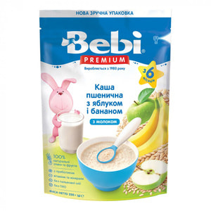 Каша молочна дитяча KOLINSKA BEBI (Колинська бебі) Преміум Пшенична з яблуком і бананом для дітей з 6-ти місяців м'яка упаковка 200 г