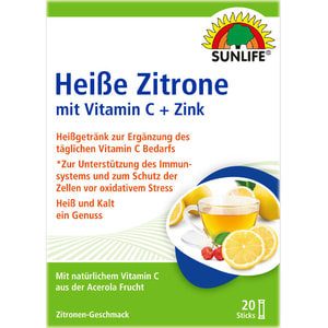 Напій гарячий з вітаміном С та цинком SUNLIFE (Санлайф) Heibe Zitrone Vitamin C + Zink Sticks стік 4 г упаковка 20 шт