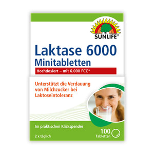 Вітаміни SUNLIFE (Санлайф) Laktase 6000 Minitabletten Лактаза таблетки що підтримують переварювання молочного цукру при непереносимості лактози 100 шт