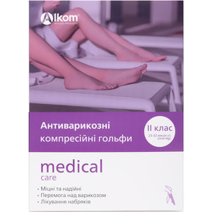 Гольфы компрессионные антиварикозные Торговый Дом Алком модель 00102 открытый мысок 23-32 мм рт. ст. ІІ класс размер 1 цвет бежевый