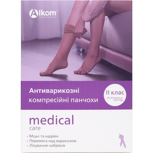 Панчохи компресійні антиварикозні Торговий Дім Алком модель 00202 відкритий мисок 23-32 мм рт. ст. ІІ клас розмір 1 колір чорний