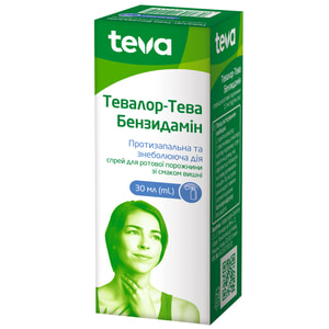 Тевалор-Тева Бензидамін спрей д/ротов. пор. 1,5мг/мл фл. 30мл
