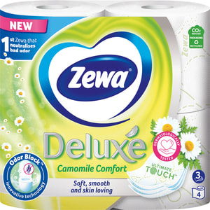 Туалетний папір ZEWA Deluxe (Зева Делюкс) з ароматом ромашки білий 3-х шаровий 4 рулони