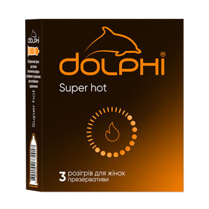 Презервативи латексні DOLPHI (Долфі) Super Hot (Супер хот) зігріваючі для додаткового жіночого задоволення в силіконовій смазці 3 шт