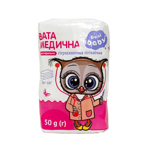 Вата медицинская гигроскопическая нестерильная зиг-заг 50 г Dani Baby (Дани Беби)