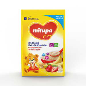 Каша молочна дитяча Нутриція Milupa (Милупа) Мультизлакова з полуницею та бананом з 7 місяців м'яка упаковка 210 г