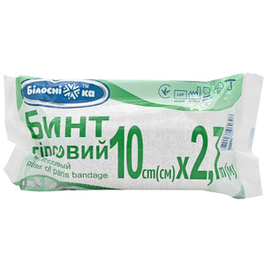 Бинт гіпсовий розмір ширина 10 см х довжина 2,7 м 1 шт Білосніжка