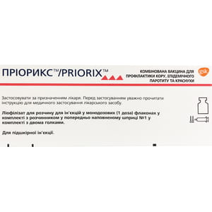 Пріорикс комб. вакцина д/проф. кору, епідем. паротиту, краснухи ліоф. д/р-ну д/ін. фл.+р-ник №1