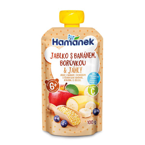 Пюре фруктове дитяче HAMANEK (Хаманек) Яблуко, банан, чорниця та пшоно пауч 100 г
