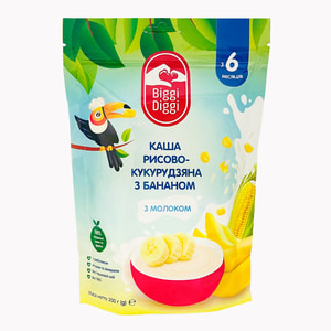 Каша молочна суха BIGGIDIGGI (БігіДігі) рисово-кукурудзяна з бананом для дітей з 6 місяців 200 г