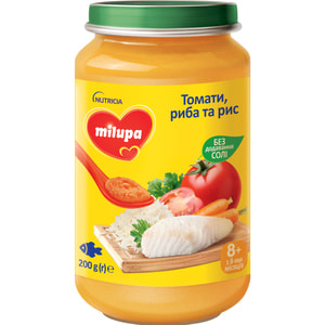 Пюре овочево-рибне дитяче Нутриція Milupa (Мілупа) Томати, риба та рис з 8 місяців 200 г