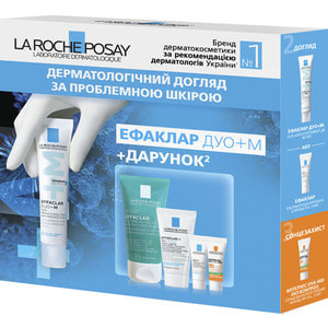 Набір La Roche-Posay (Ля Рош-Позе) Ефаклар Дуо+ 2024 Гель-крем 40 мл + Гель-мікропілінг 50 мл + Сироватка 3 мл + Antelios UVA400 3 мл
