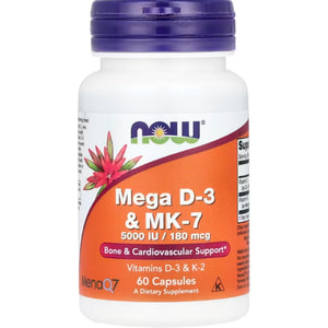 Мега D3 и МК7 NOW (Нау) Mega D-3 & MK-7 5000 IU (МО)/180 мкг (µg) капсулы флакон 60 шт