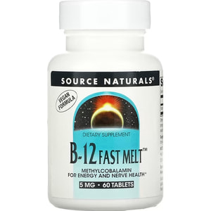 Витамин В12 SOURCE NATURALS (Сорс Нейчералс) B-12 Fast Melt таблетки 5 мг флакон 60 шт