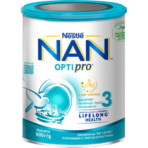 Суміш молочна дитяча NESTLE (Нестле) Нан 3 Optipro (Оптіпро) з 5 олігосахаридами та L. Reuteri для дітей від 12 місяців 800 г
