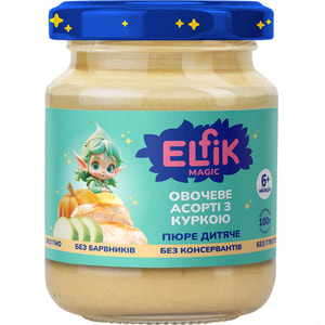 Пюре овочо-м'ясне дитяче ELFIK MAGIC (Ельфік меджик) Овочеве асорті з куркою з 6-ти місяців 100 г