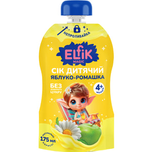 Сік фруктовий дитячий ELFIK MAGIC (Ельфік Меджик) Яблуко-ромашка з 5-ти місяців no spill-pack 175 мл
