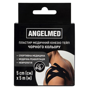 Пластырь медицинский кинезио тейп Angelmed (АнгелМед) цвет черный размер 5 м х 5 см 1 шт