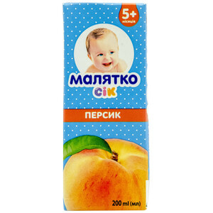 Сік фруктовий дитячий Малятко Персиковий з м'якоттю 200 мл