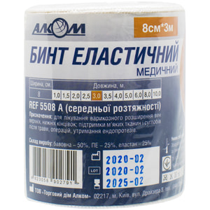 Бинт еластичний медичний Торговий Дім Алком модель 5508 середньої розтяжності розмір 80 мм х 3 м 1 шт