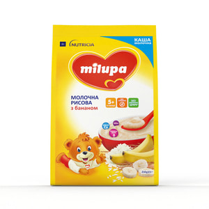 Каша молочна дитяча Нутриція Milupa (Мілупа) Рисова з бананом з 5-ти місяців м'яка упаковка 210 г