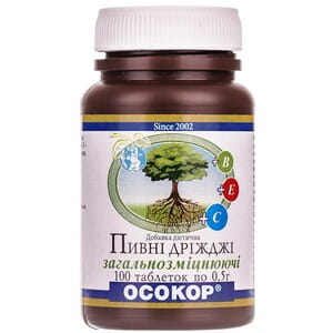 Дріжджі пивні загальнозміцнюючі таблетки по 0,5 г флакон 100 шт Осокор