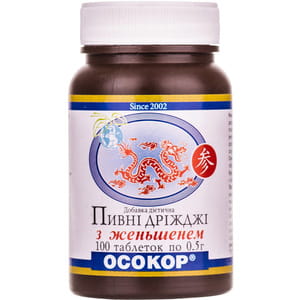 Дріжджі пивні з женьшенем таблетки по 0,5 г флакон 100 шт Осокор