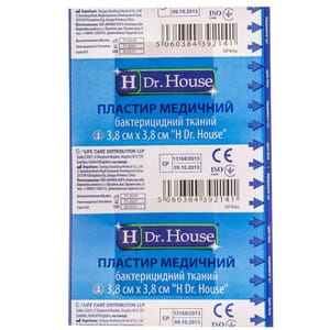 Пластир Dr. House (Доктор Хаус) бактерицидний тканна основа розмір 3,8 см х 3,8 см 1 шт