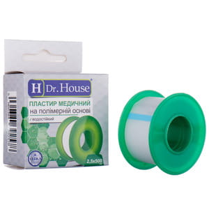 Пластир медичний Dr. House (Доктор Хаус) на полімерній основі пластик з підвісом розмір 2,5 см x 500 см 1 шт
