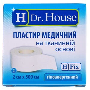 Пластир Dr. House (Доктор Хаус) медичний на тканій основі у паперовій упаковці розмір 2см x 500см 1 шт